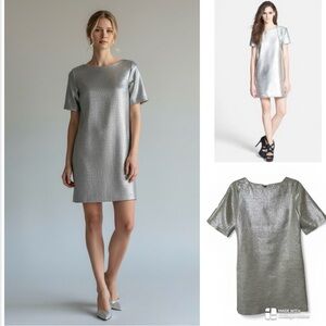 Alice + Olivia linen blend silver shift dress